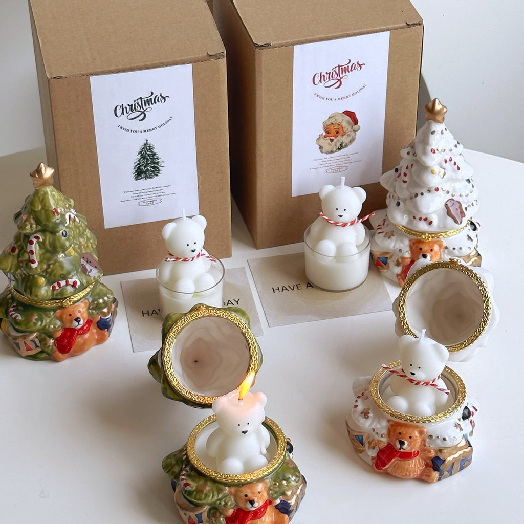 Christmas Tree & Bear Ceramic Aromatherapy Candle Set