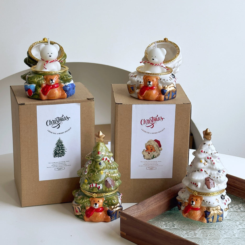 Christmas Tree & Bear Ceramic Aromatherapy Candle Set