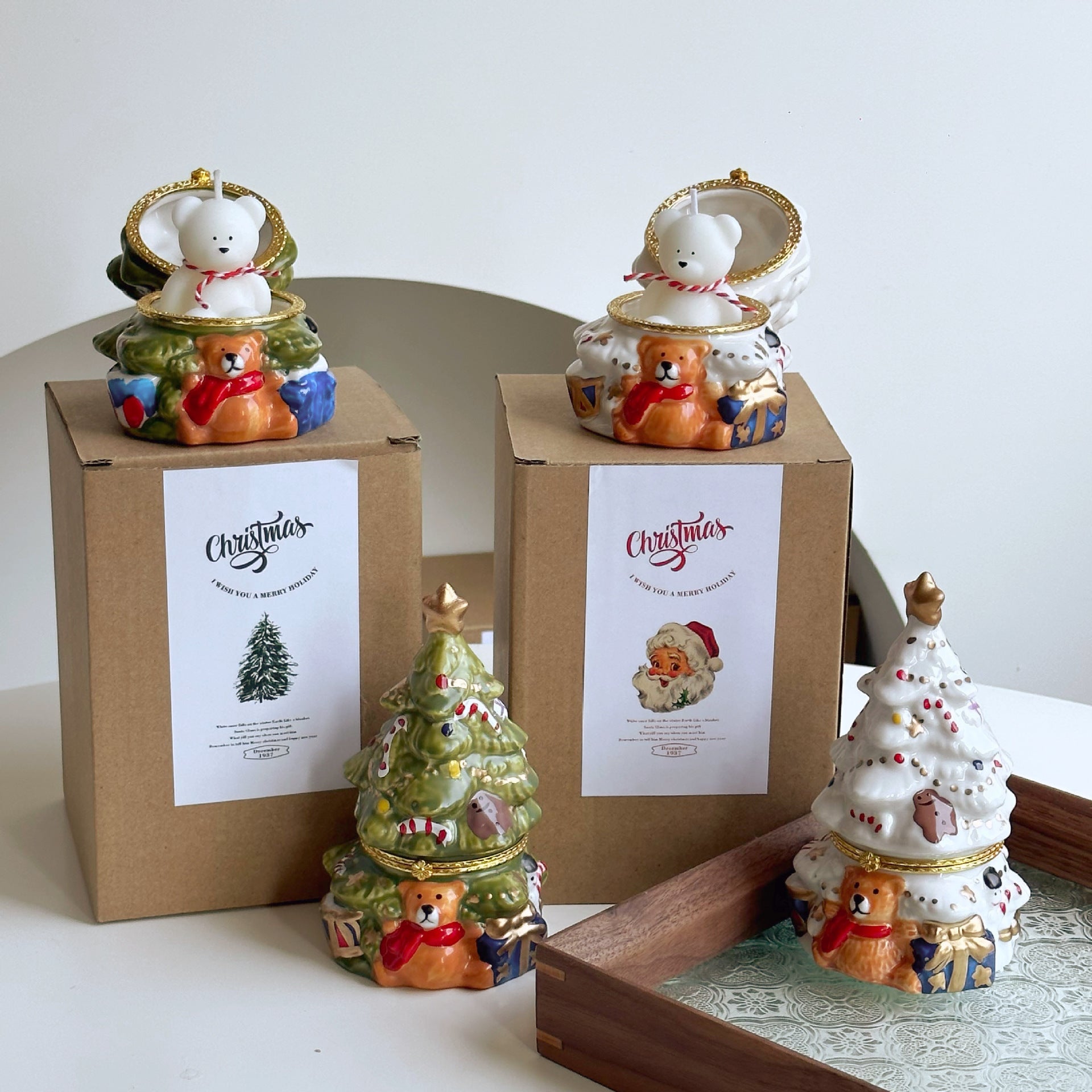 Christmas Tree & Bear Ceramic Aromatherapy Candle Set