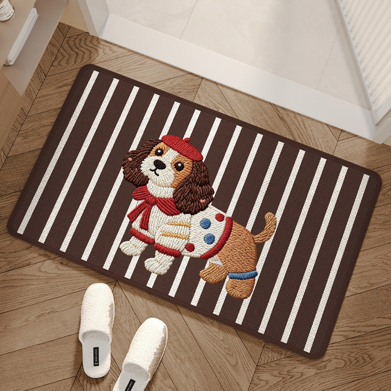 Cute Puppy Faux Yarn Woven Non-Slip Absorben Decorativet Floor Mat Bath/Entryway Rug