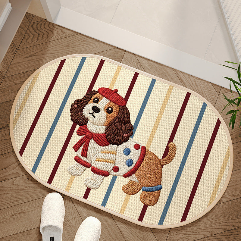 Cute Puppy Faux Yarn Woven Non-Slip Absorben Decorativet Floor Mat Bath/Entryway Rug