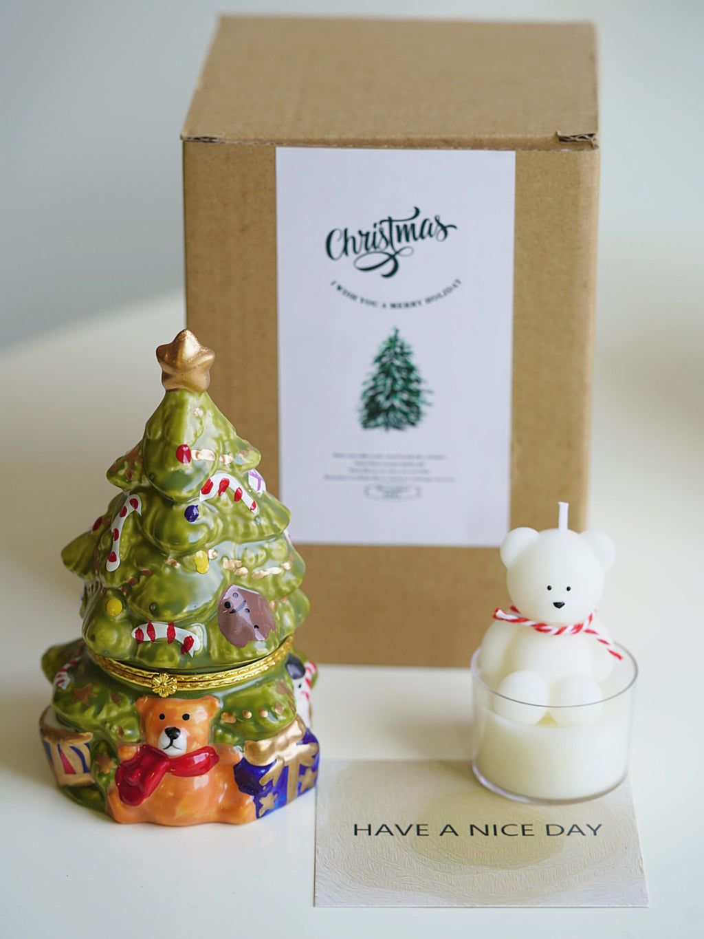 Christmas Tree & Bear Ceramic Aromatherapy Candle Set